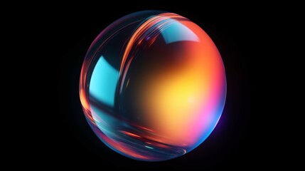 futuristic 3d rendering abstract ball, color gradient spherical glass orb on black, modern graphic design element generative ai