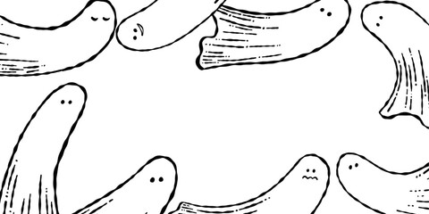 モノクロの線画、ペン画_ゴーストのフレーム背景
