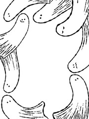 モノクロの線画、ペン画_オバケのフレーム背景