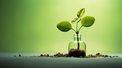 Green plant sprout in the bottle. Environmental concept