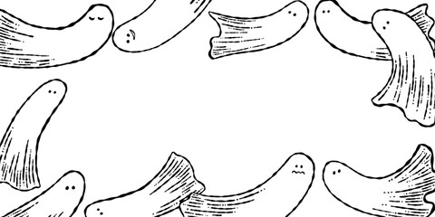 モノクロの線画、ペン画_ゴーストのフレーム背景