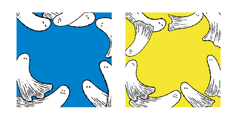 手描きのレトロなゴーストのフレーム背景