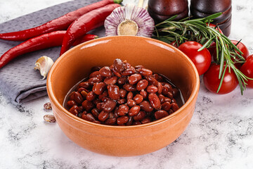 Red canned beans in the bowl