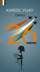 Kargil Vijay Diwas Design Concept with Indian Flag and Army Stories template. Kargil Vijay Diwas story
