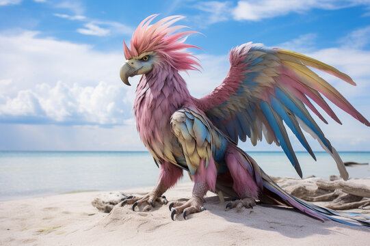 a pastel gryphon on a florida island beach generative ai