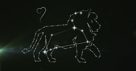 Composite of glowing leo zodiac sign on black background - Powered by Adobe
