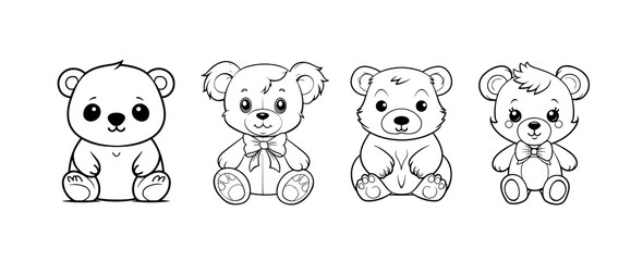 Cute bear cartoon line art for coloring page. Baby teddy bear coloring book illustration