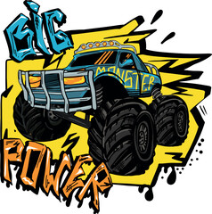 Monster Track car typography print. Off road truck illustration. Vector illustration,  boys background  For print, baby clothes, t shirt, child or posters © SokolArtStudio