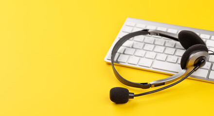 Headset on a computer keyboard