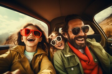 Family enjoy auto ride. Generate Ai - obrazy, fototapety, plakaty