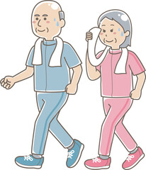 ウォーキングしている高齢夫婦