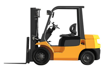 Side view yellow forklift