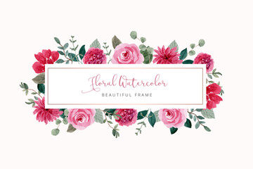 pink floral watercolor frame