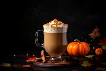 Pumpkin latte drink cup. Generate Ai
