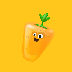 Fototapeta na wymiar Cute smiling carrot isolated on orange background. Funky Emoji carrot. Smile vegetable sticker with emotions. Carrot sticker