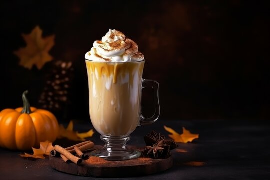 Pumpkin latte drink rustic. Generate Ai