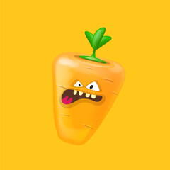 Cute smiling carrot isolated on orange background. Funky Emoji carrot. Smile vegetable sticker with emotions. Carrot sticker