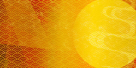 青海波文様　ゴールドのグラデーション背景イラスト　和柄