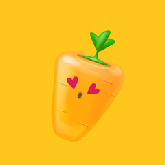 Cute smiling carrot isolated on orange background. Funky Emoji carrot. Smile vegetable sticker with emotions. Carrot sticker