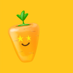 Cute smiling carrot isolated on orange background. Funky Emoji carrot. Smile vegetable sticker with emotions. Carrot sticker