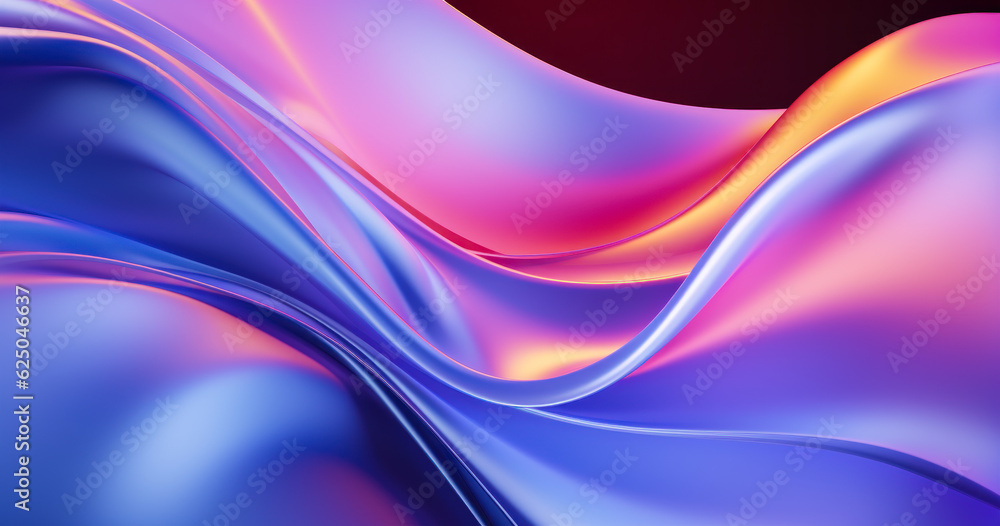 Poster abstract fluid iridescent holographic neon curved wave in motion colorful background 3d render. grad