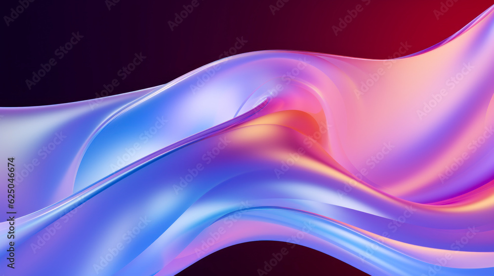Poster abstract fluid iridescent holographic neon curved wave in motion colorful background 3d render. grad
