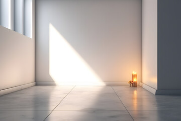 3d rendering, a clean white wall background, sunset lighting. Generative AI