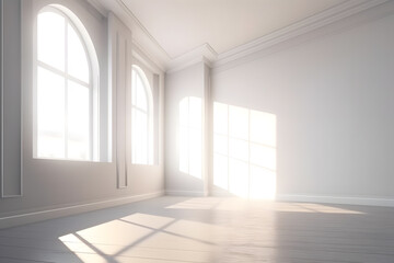 Obraz premium 3d rendering, a clean white wall background, sunset lighting. Generative AI