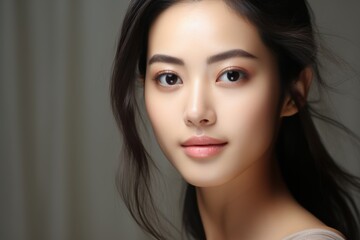 beautiful Asian women use Facial for fresh skin, feeling fresh and clean, beautiful, and isolated on gray background