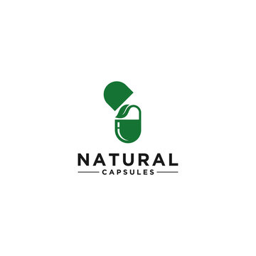 natural capsule logo template in white background