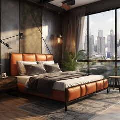 The bedroom with city scenery
