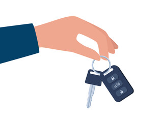Hand Holding the Car Key. Charm of the alarm system. Vector illustration in flat style.