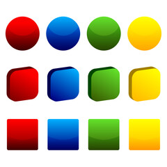 Three-dimensional gradient button icon. Red, blue, green, gold.