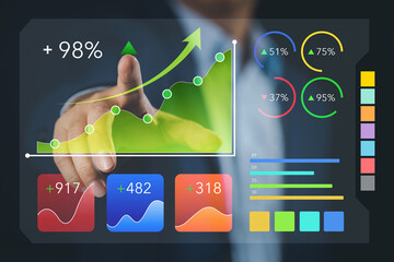 KPI Businessman data analytics working on business analytics dashboard with charts metrics to...