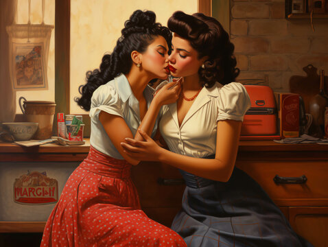 pareja lgbt chicas pin up latina. ai generative