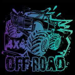 Monster Track car typography print. Off road truck illustration. Vector illustration,  boys background  For print, baby clothes, t shirt, child or posters  © SokolArtStudio