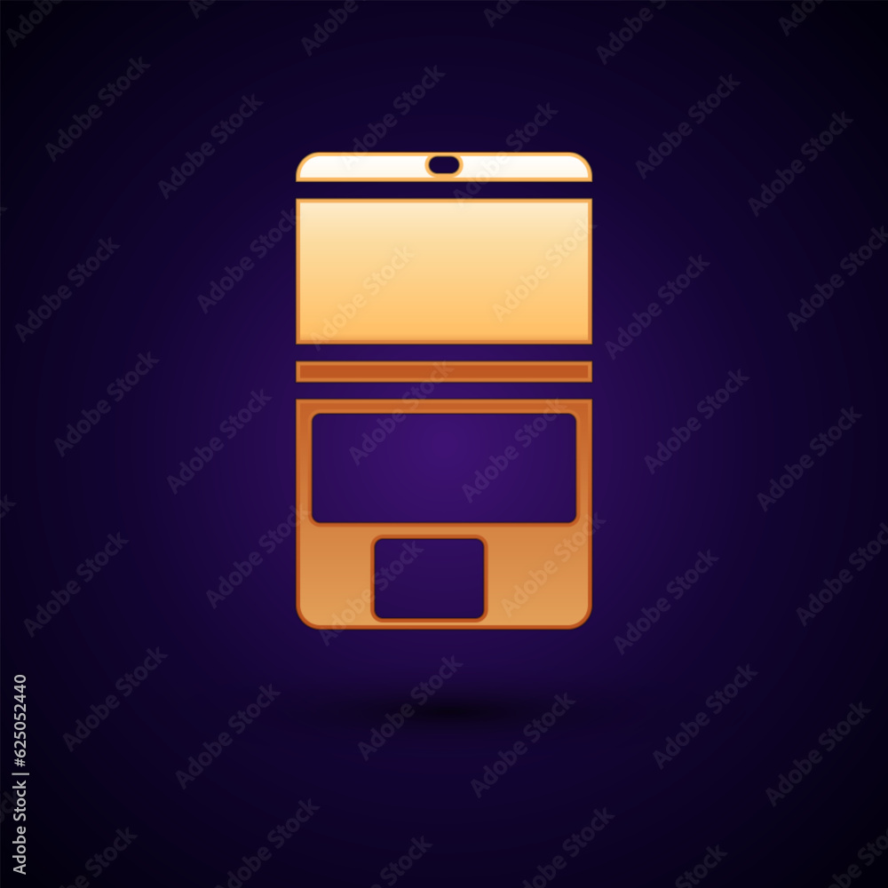 Poster gold laptop icon isolated on black background. computer notebook with empty screen sign. vector illu