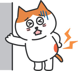 The cartoon orange tabby cat has a strained back, vector illustration.