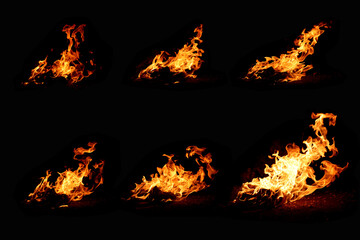 heat energy images burning fuel in each fire period on a black background