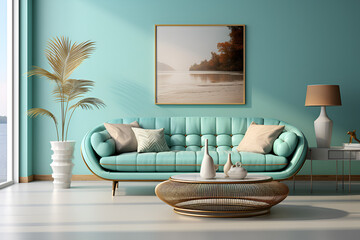 modern living room interior design turquouise theme