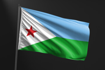 3d illustration flag of Djibouti. Djibouti flag waving isolated on black background. flag frame with empty space for your text.