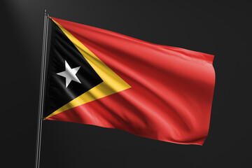 3d illustration flag of Timor leste. Timor leste flag waving isolated on black background. flag frame with empty space for your text.