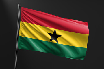 3d illustration flag of Ghana. Ghana flag waving isolated on black background. flag frame with empty space for your text.