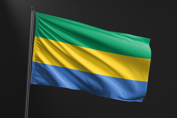 3d illustration flag of Gabon. Gabon flag waving isolated on black background. flag frame with empty space for your text.