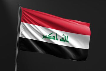 3d illustration flag of Iraq. Iraq flag waving isolated on black background. flag frame with empty space for your text.