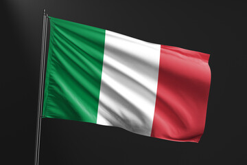 Fototapeta premium 3d illustration flag of Italy. Italy flag waving isolated on black background. flag frame with empty space for your text.
