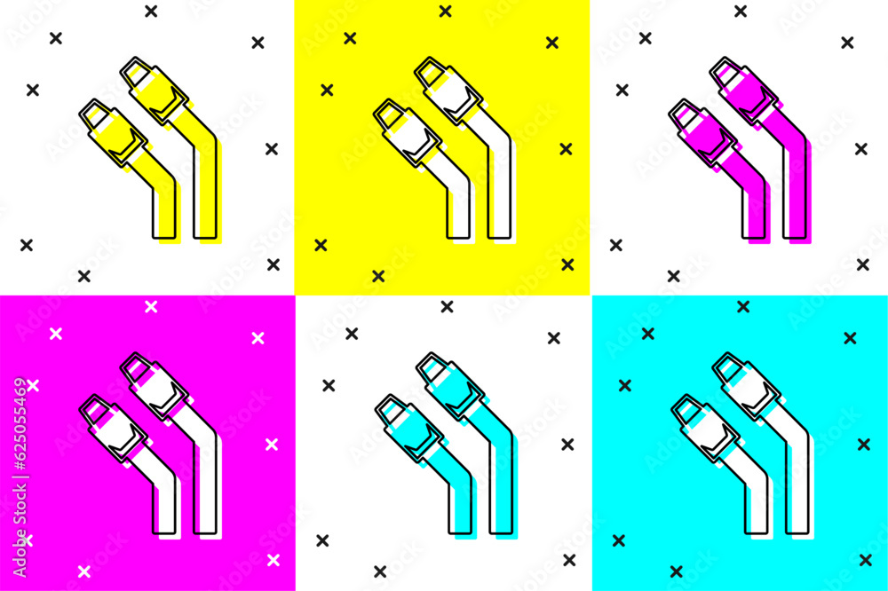 Poster set lan cable network internet icon isolated on color background. vector