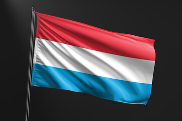 3d illustration flag of Luxembourg. Luxembourg flag waving isolated on black background. flag frame with empty space for your text.
