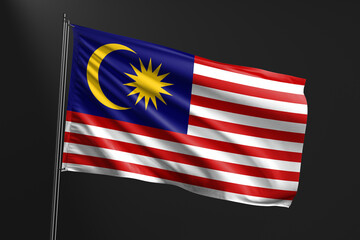 3d illustration flag of Malaysia. Malaysia flag waving isolated on black background. flag frame with empty space for your text.