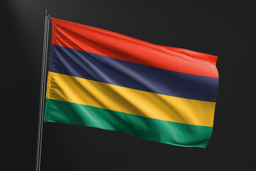 3d illustration flag of Mauritius. Mauritius flag waving isolated on black background. flag frame with empty space for your text.